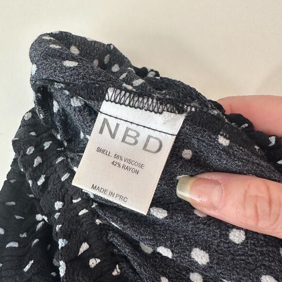 Revolve NBD Cute Black & White Polka Dot Off-Shoulder Ruffled Crop Top Blouse L - Picture 8 of 13